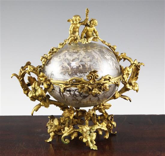 A 19th century French ormolu mounted glass and silver casket, by Alphonse Giroux of Paris, 9in.